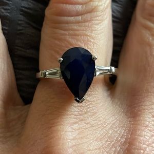 Size 9 Sterling silver stamped 925 Black Onyx and diamond ring